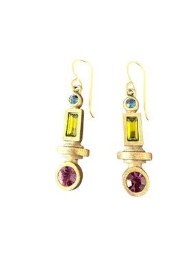 Vintage Patricia Locke Earrings Designer Colorful Crystals Signed Gold Tone